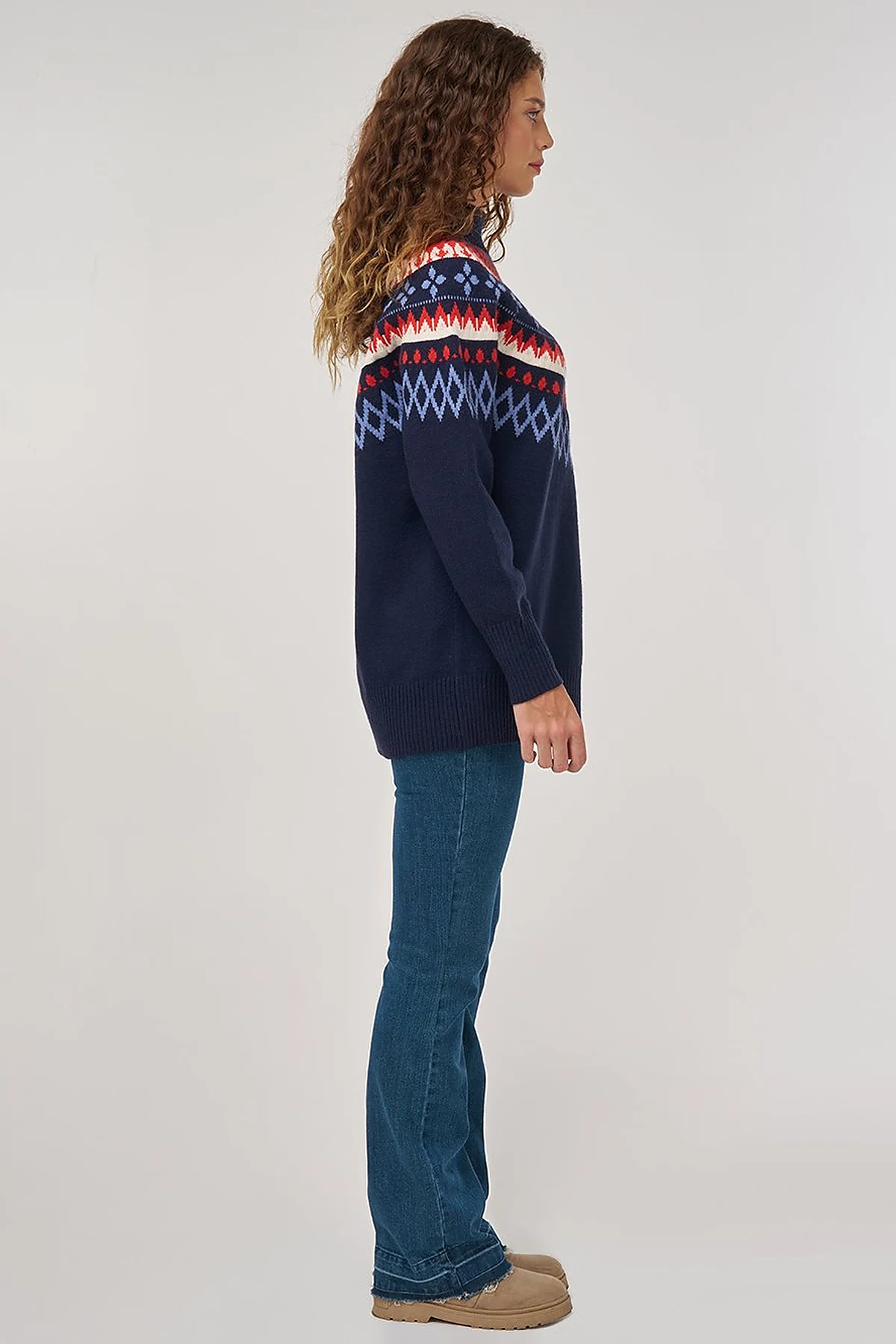 Turtleneck Patterned Knit Tunic Dark Navy