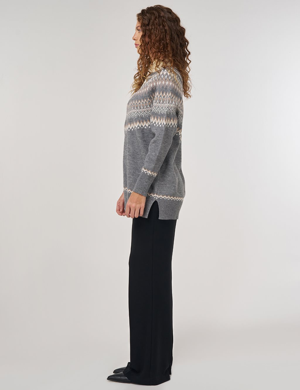 Fermuar Kapamalı Triko Tunik Gri 