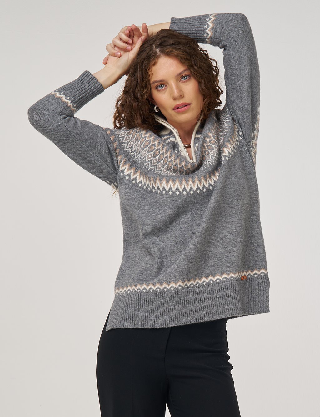 Fermuar Kapamalı Triko Tunik Gri 