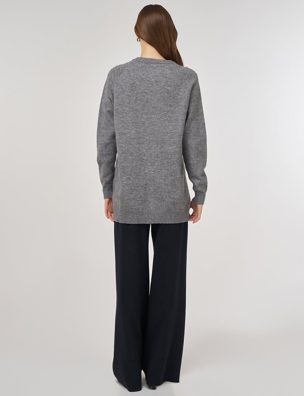 Stone-Embellished Knit Tunic Gray