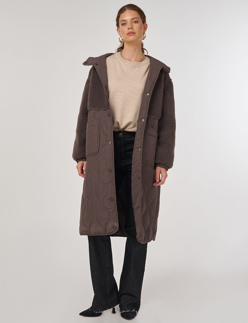 Faux Fur-Detail Anorak Jacket Brown