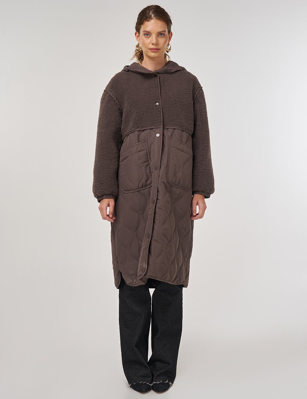 Faux Fur-Detail Anorak Jacket Brown