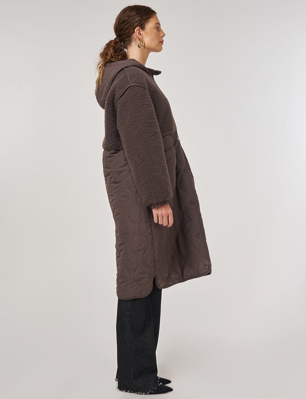 Faux Fur-Detail Anorak Jacket Brown