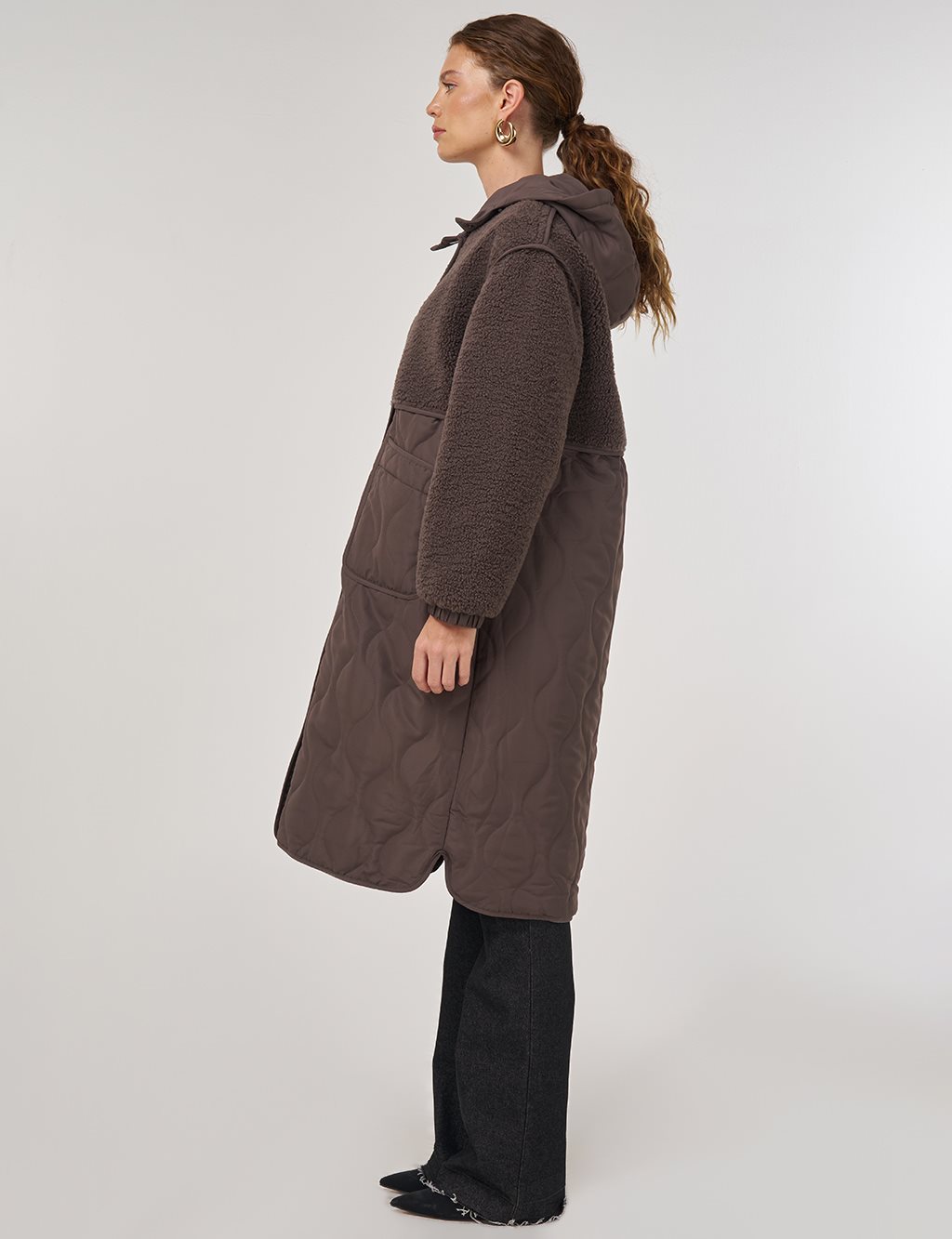 Faux Fur-Detail Anorak Jacket Brown