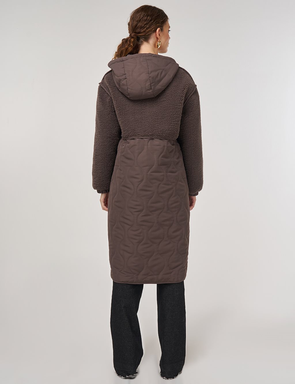 Faux Fur-Detail Anorak Jacket Brown