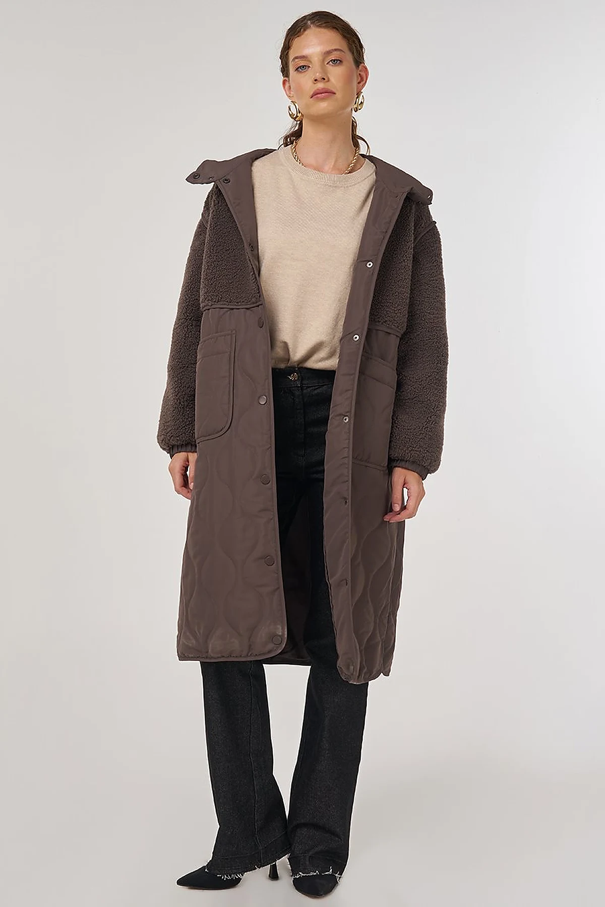 Faux Fur-Detail Anorak Jacket Brown