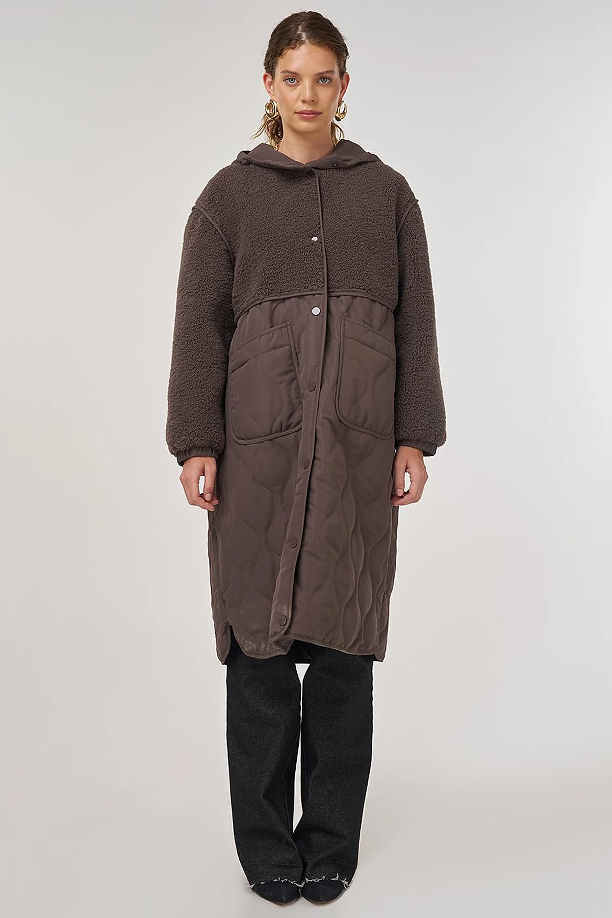 Faux Fur-Detail Anorak Jacket Brown