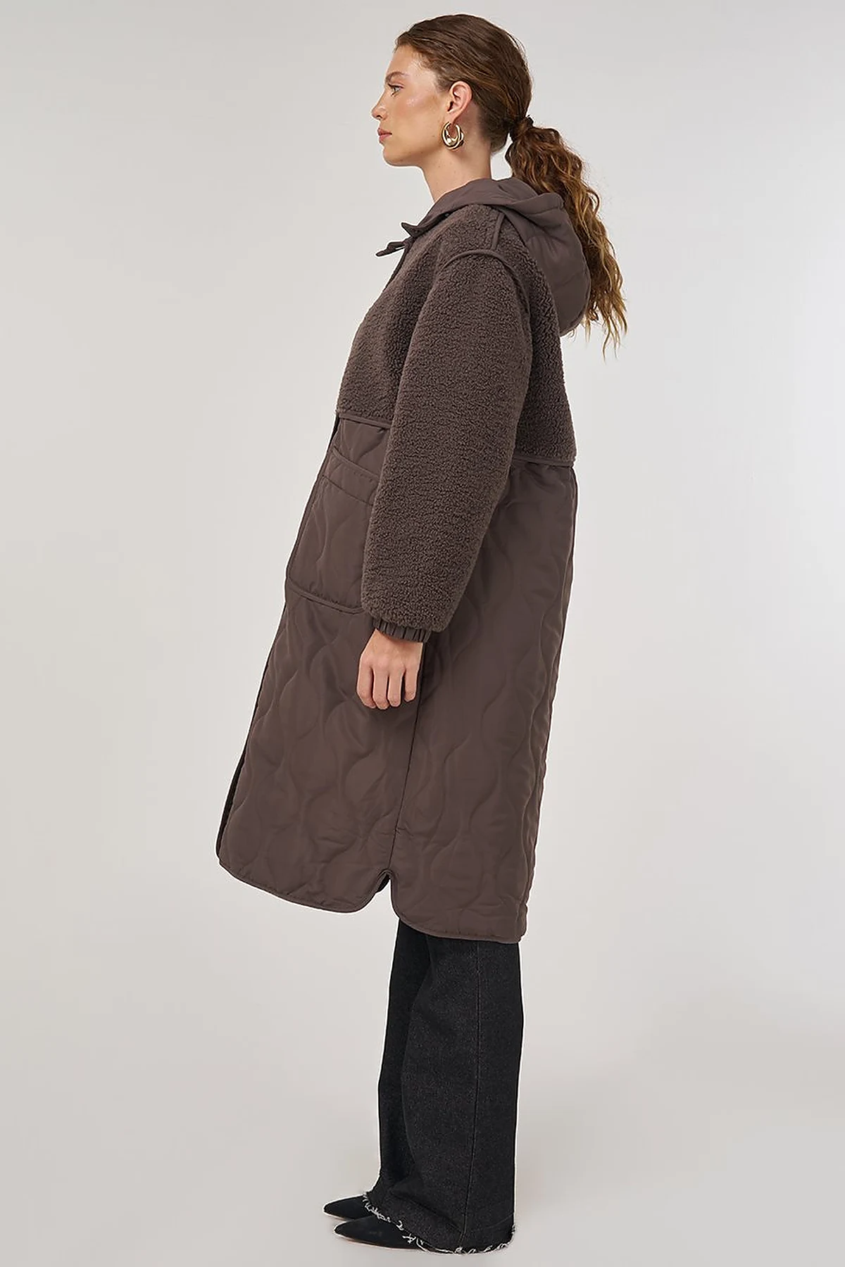 Faux Fur-Detail Anorak Jacket Brown