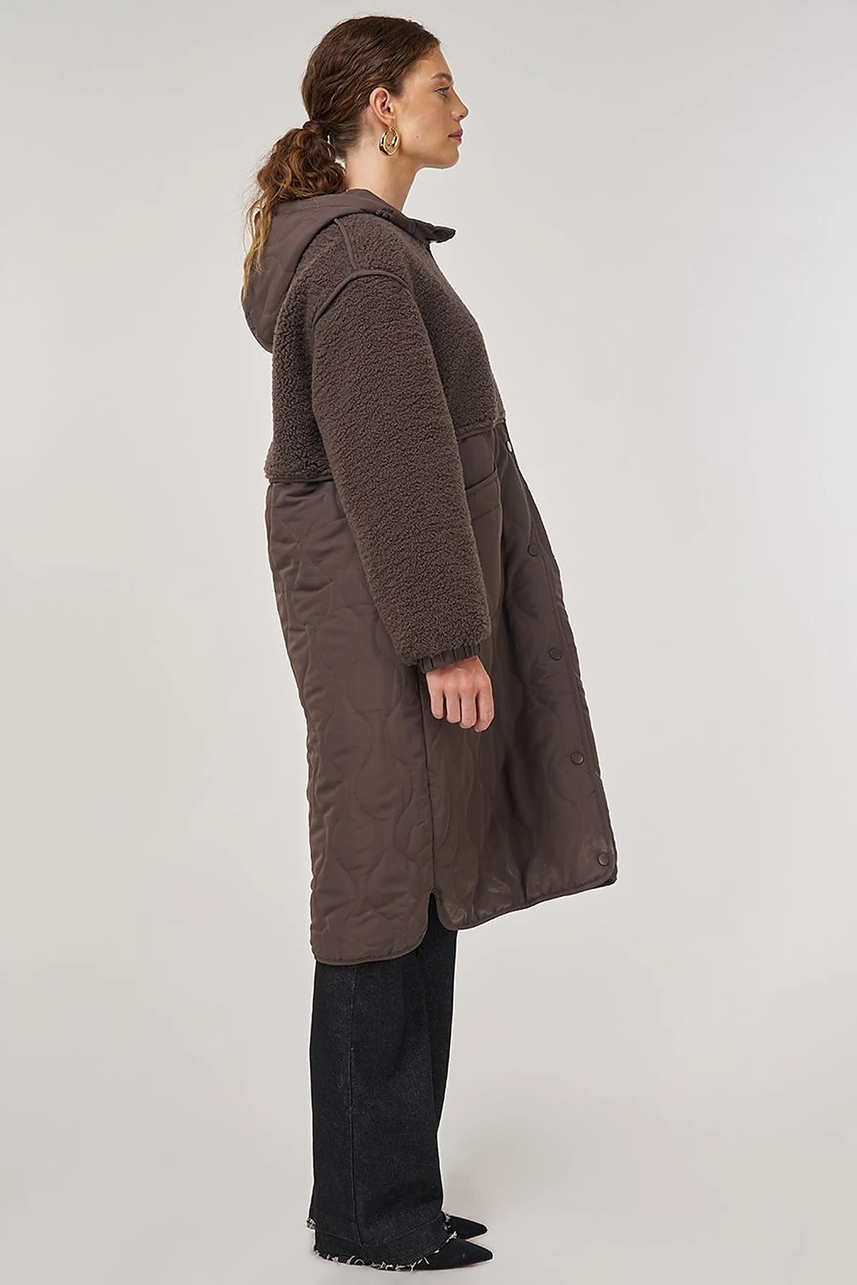 Faux Fur-Detail Anorak Jacket Brown