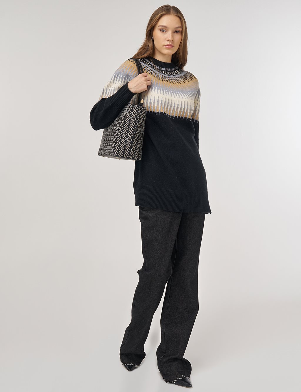 Stone Detail Knit Tunic Black