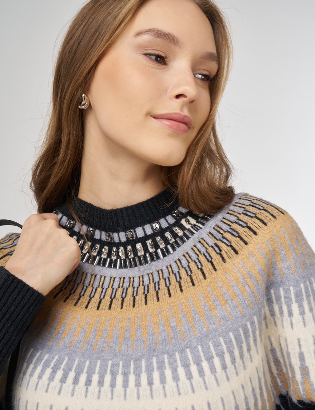 Stone Detail Knit Tunic Black