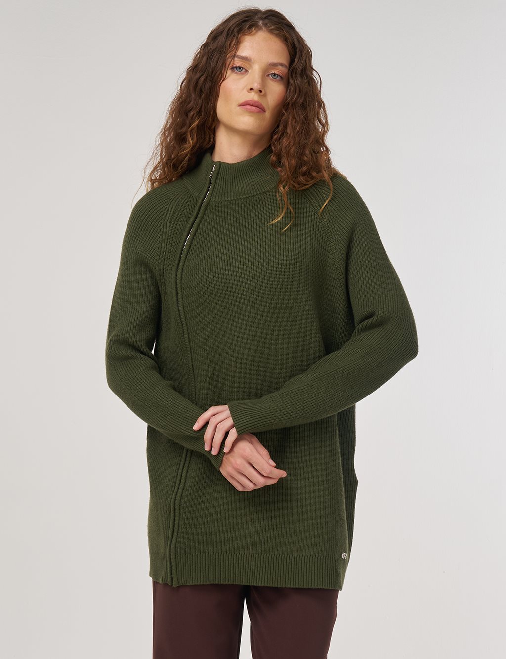 Zipper-Detail Viscose Knit Tunic Olive