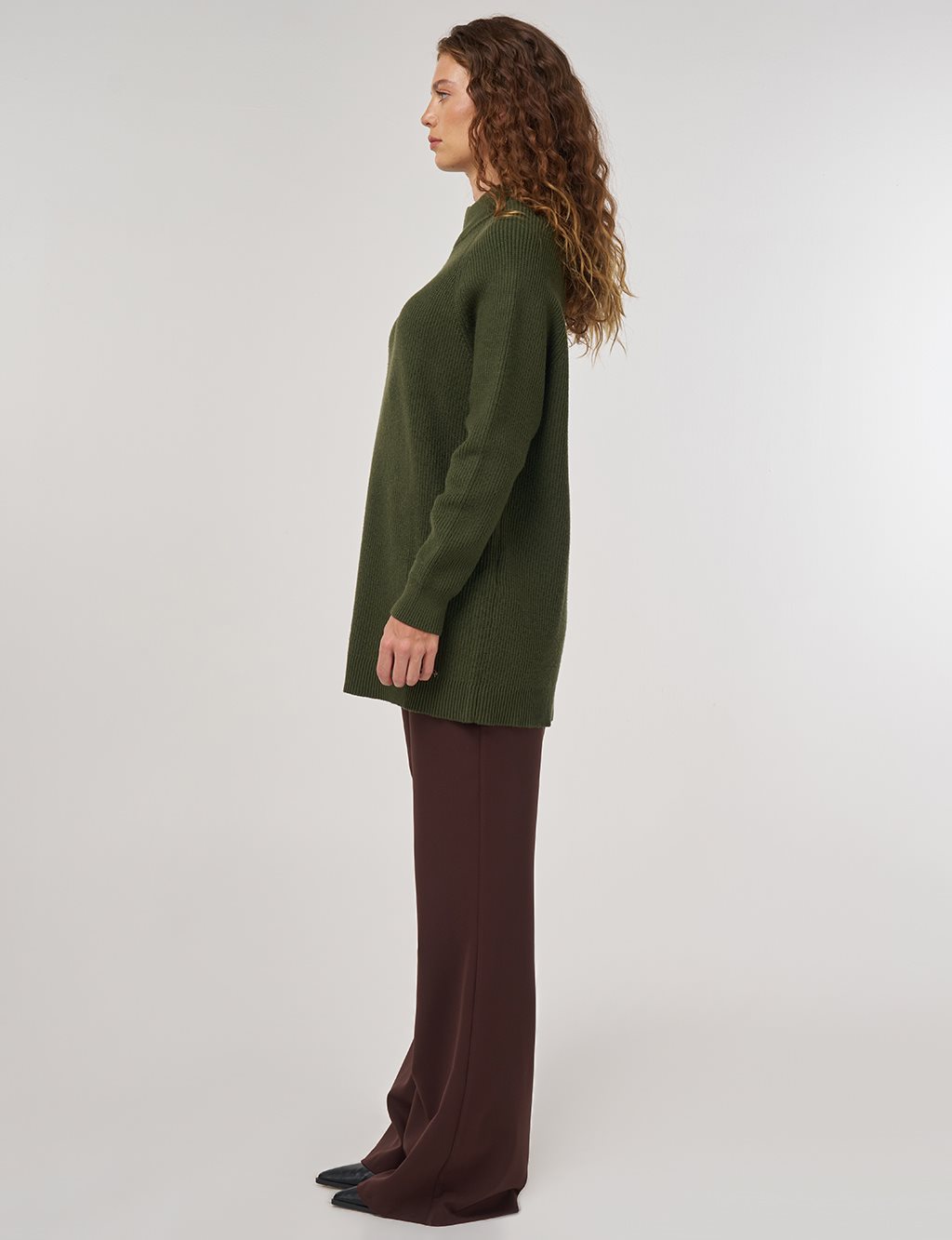 Zipper-Detail Viscose Knit Tunic Olive