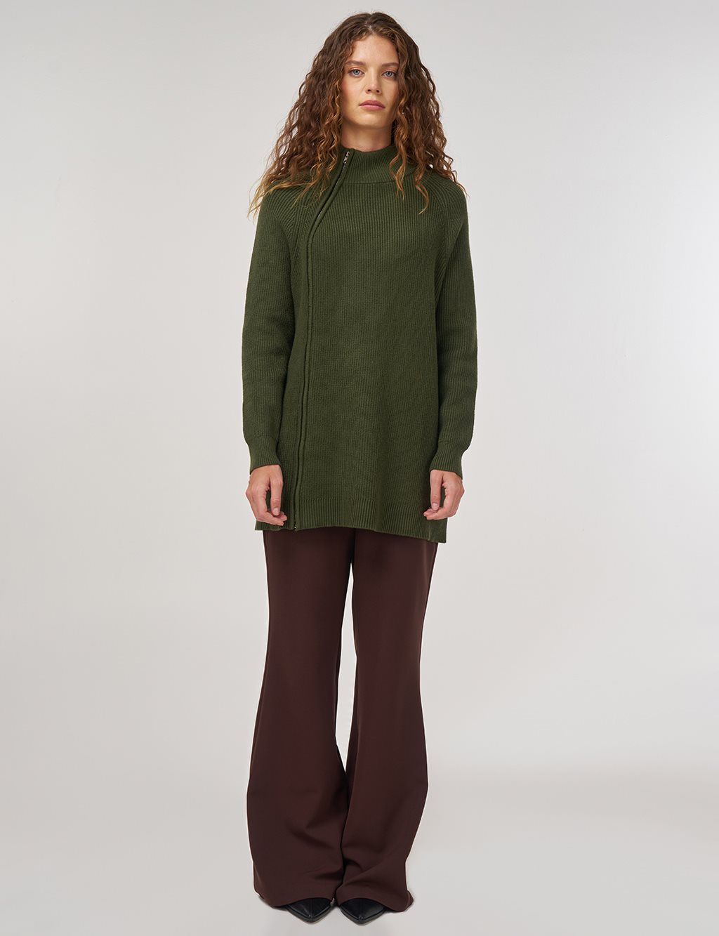 Zipper-Detail Viscose Knit Tunic Olive