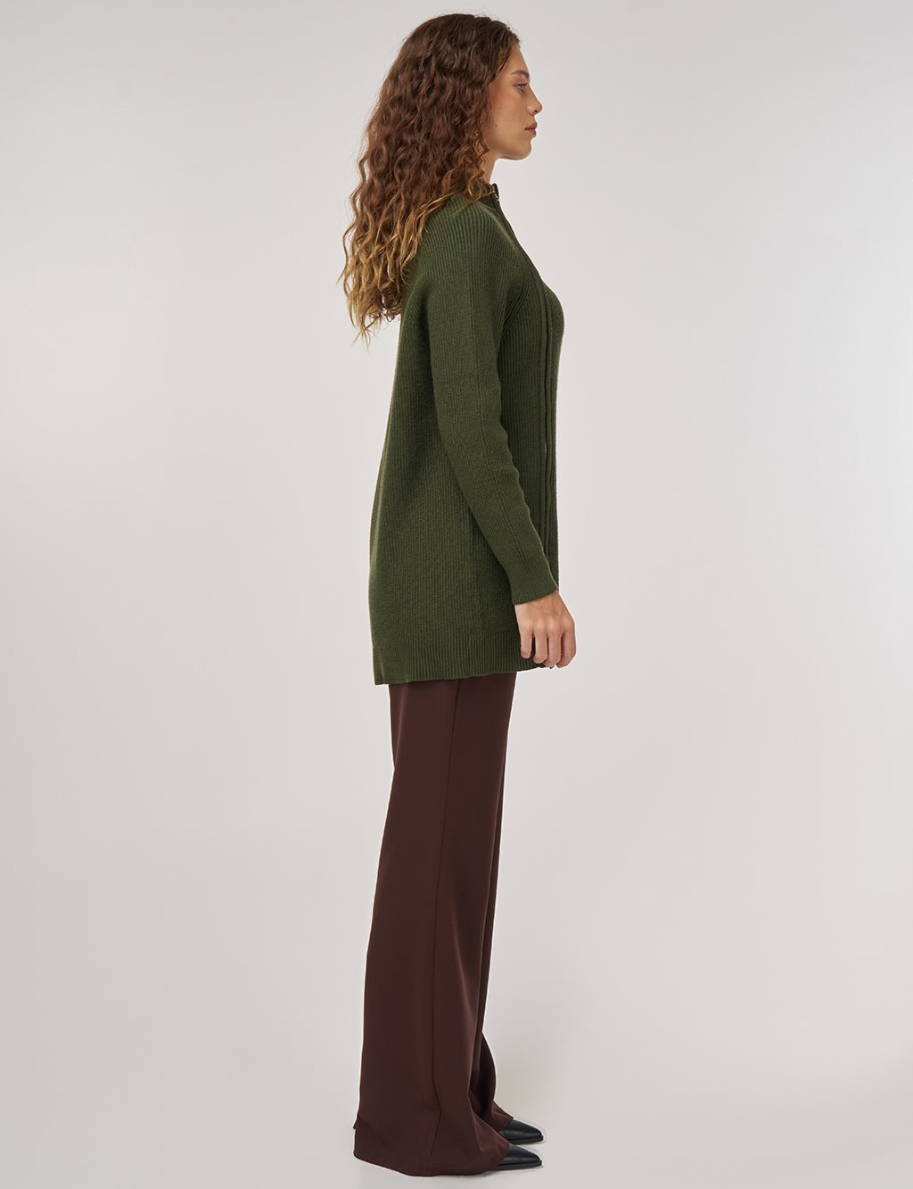 Zipper-Detail Viscose Knit Tunic Olive