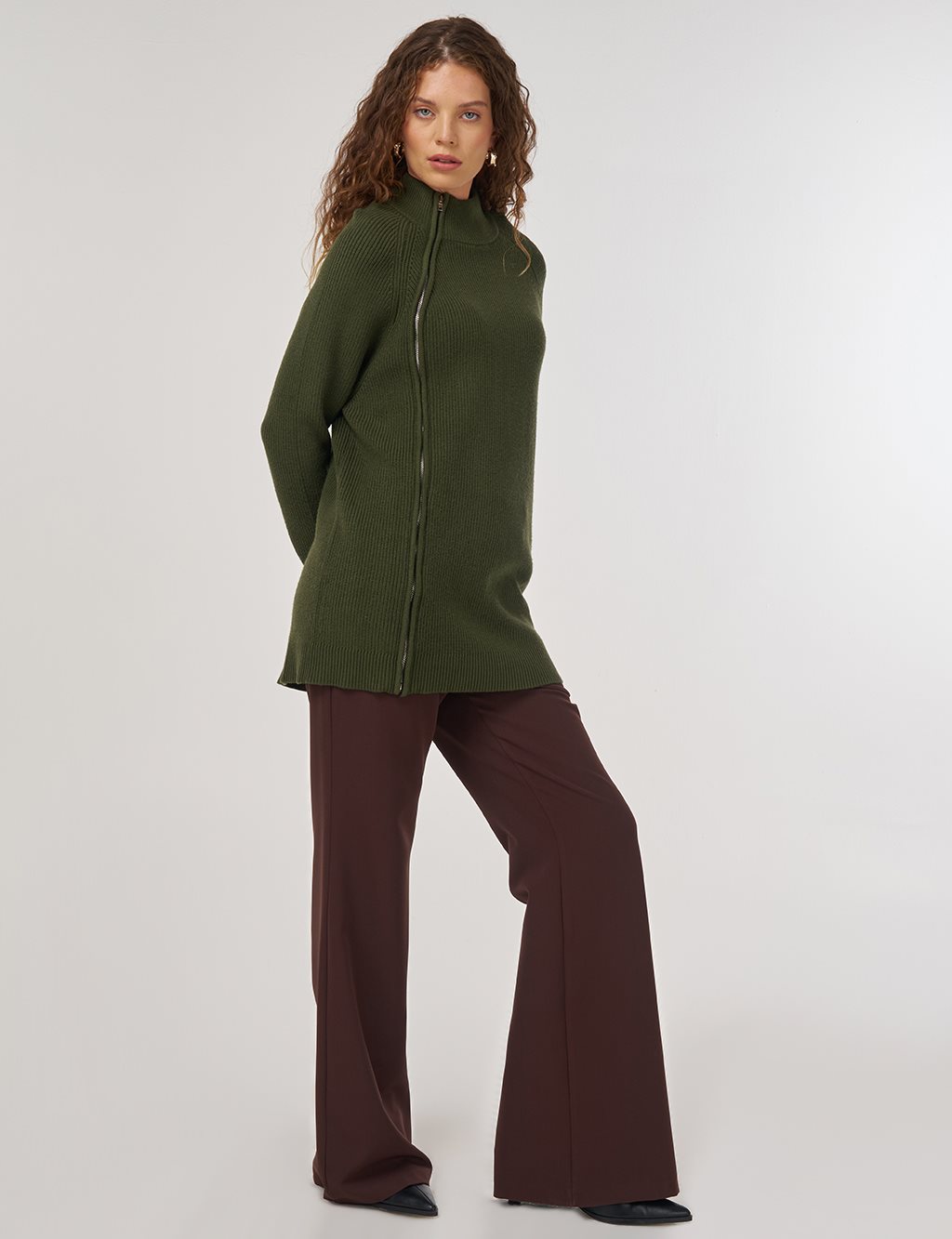 Zipper-Detail Viscose Knit Tunic Olive