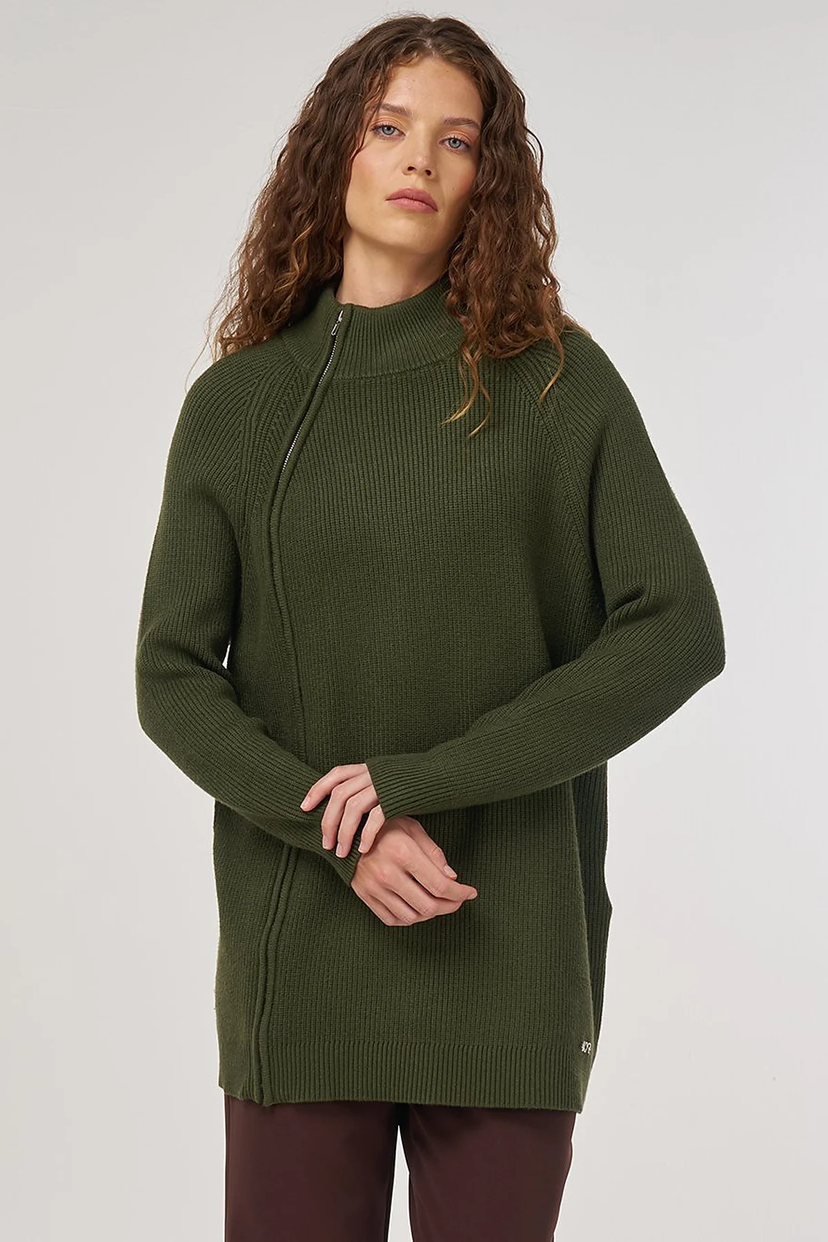 Zipper-Detail Viscose Knit Tunic Olive