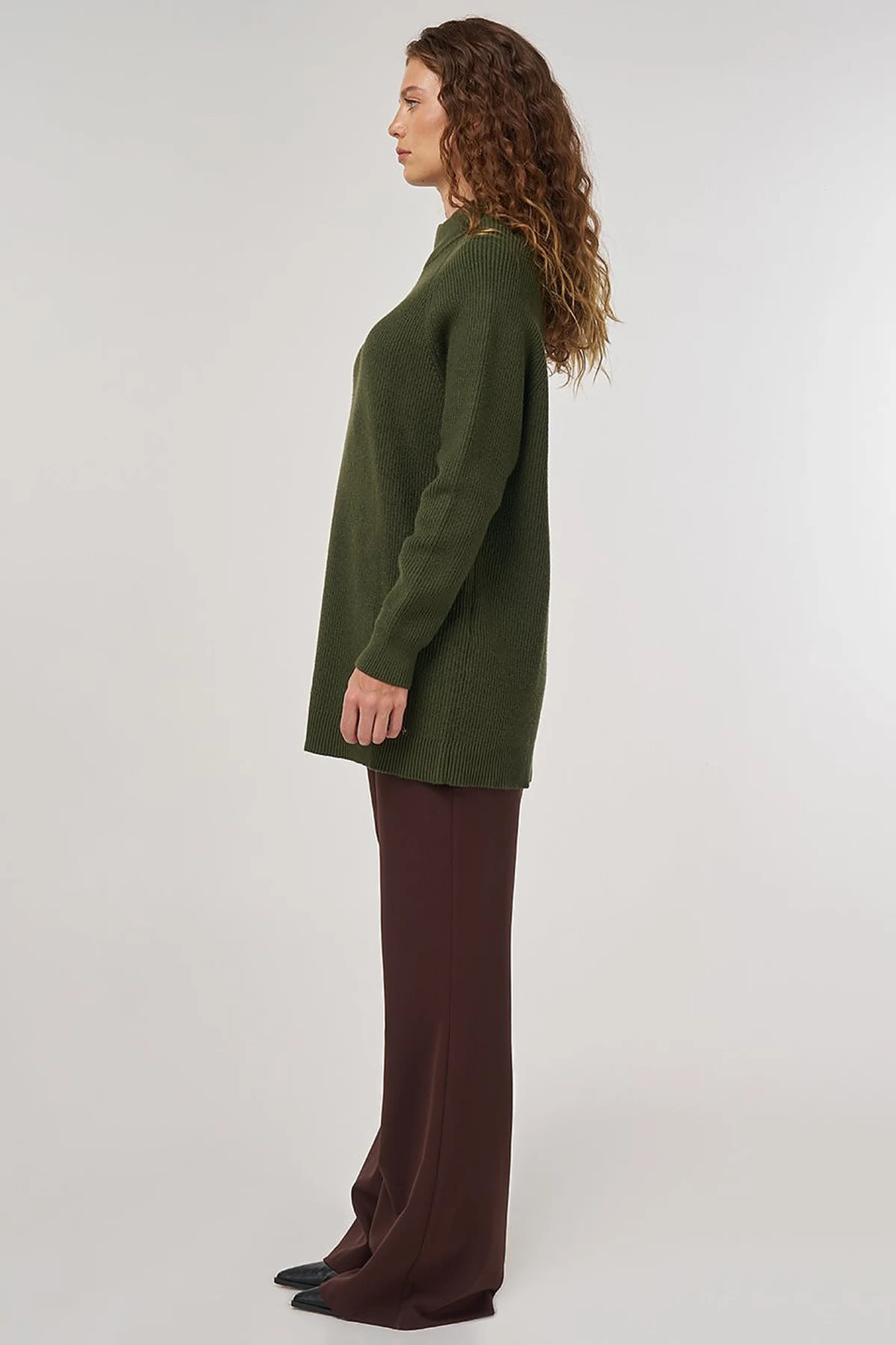 Zipper-Detail Viscose Knit Tunic Olive