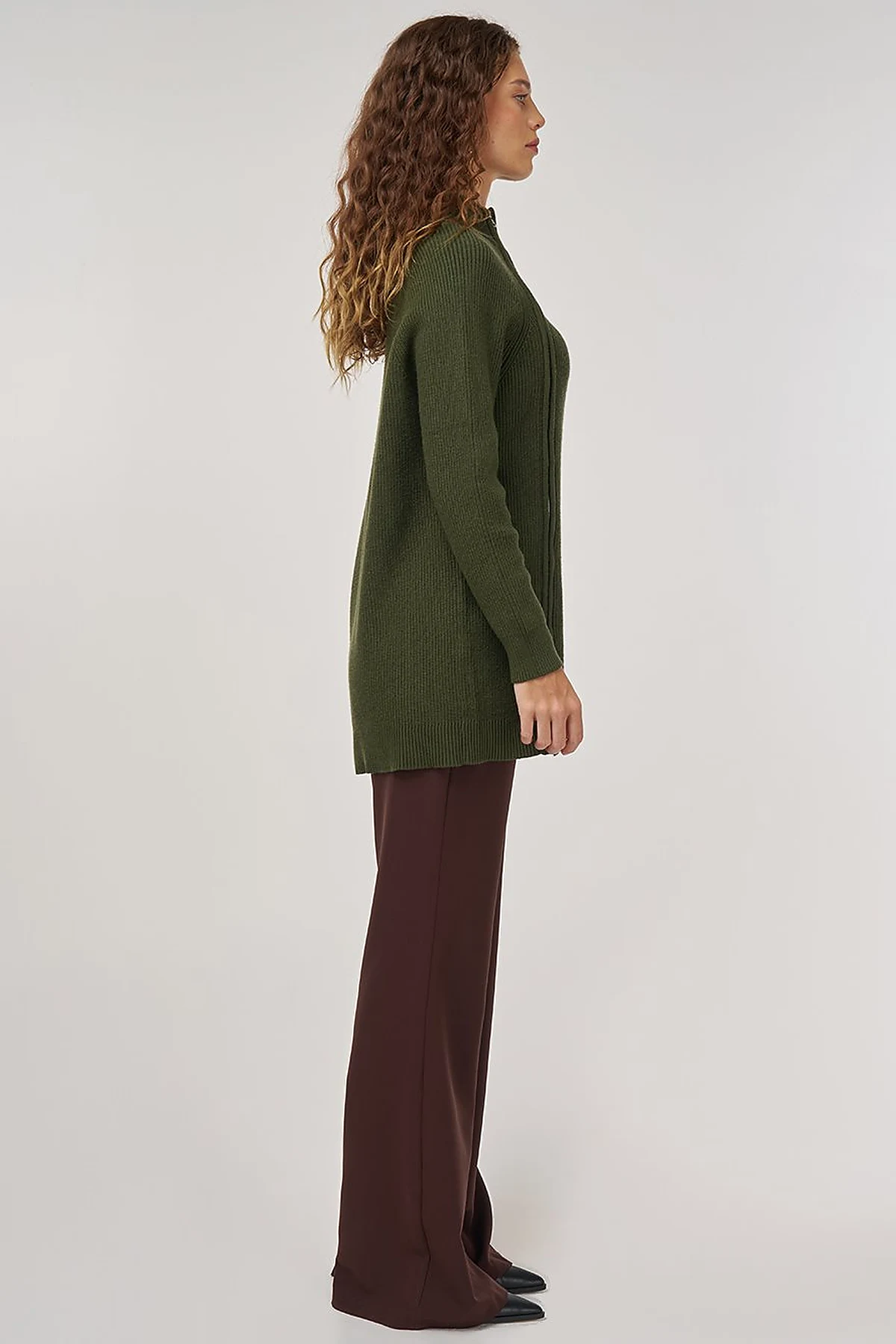 Zipper-Detail Viscose Knit Tunic Olive
