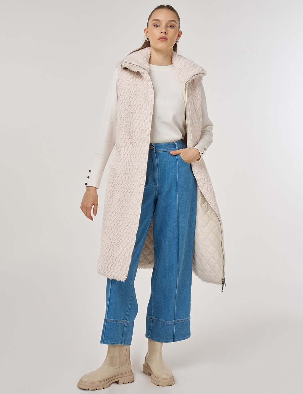 Reversible Zippered Vest Ecru 