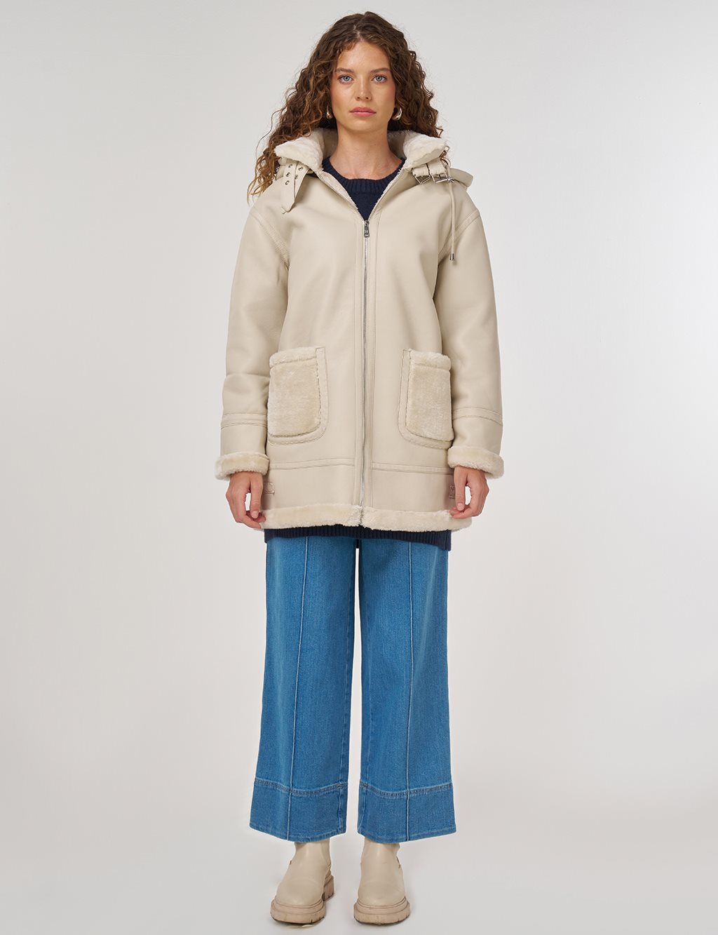 Kemer Köprülü Suni Deri Kaban Krem