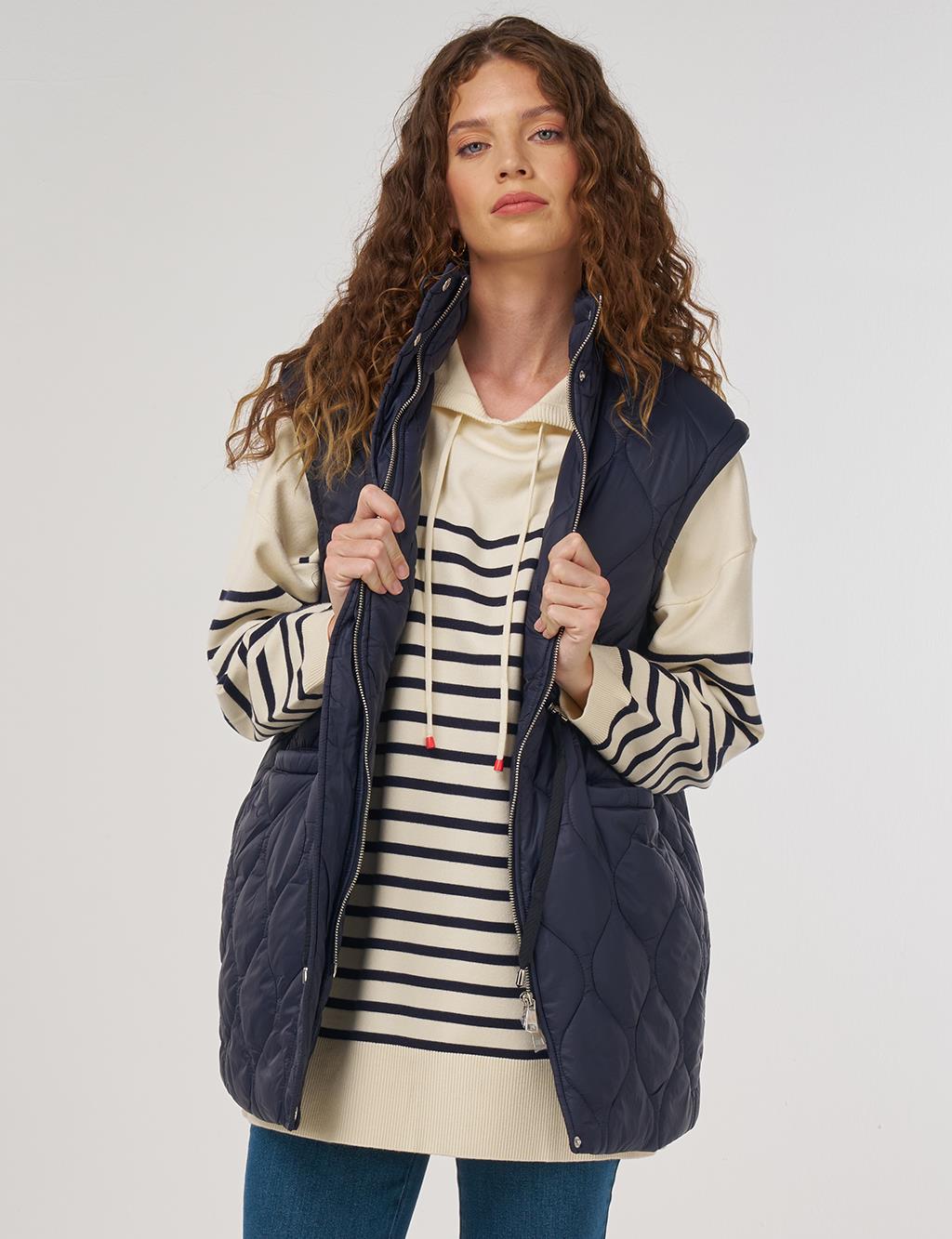 Stand Collar Puffer Vest Navy 
