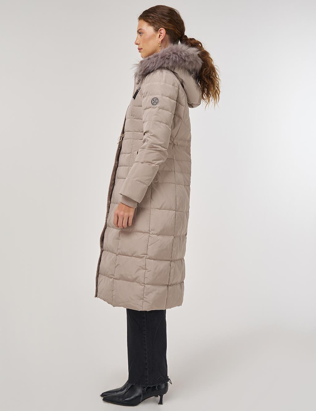 Drawstring Waist Goose Down Padded Coat Stone