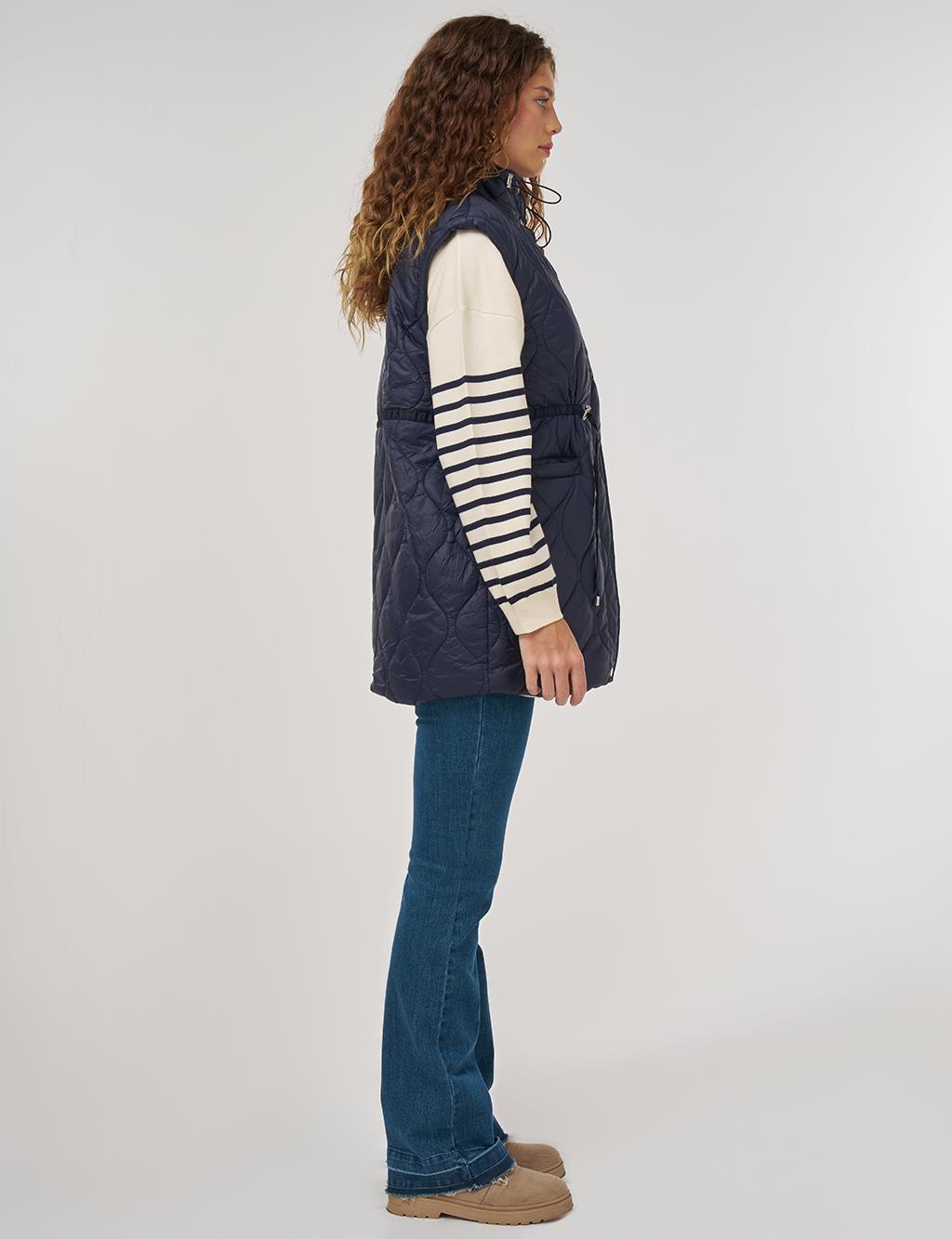 Stand Collar Puffer Vest Navy 