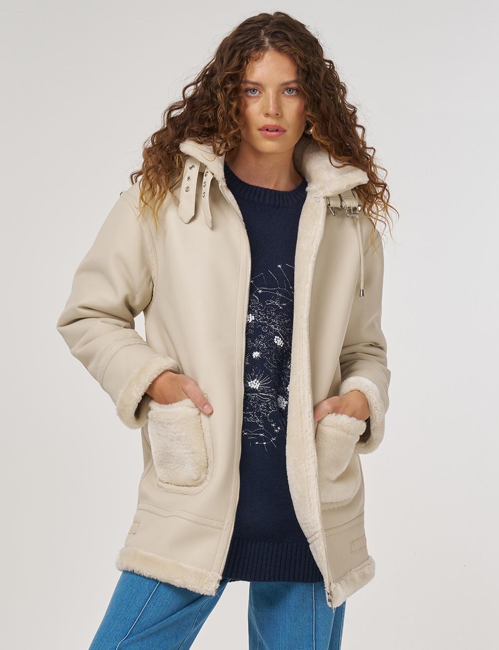 Kemer Köprülü Suni Deri Kaban Krem