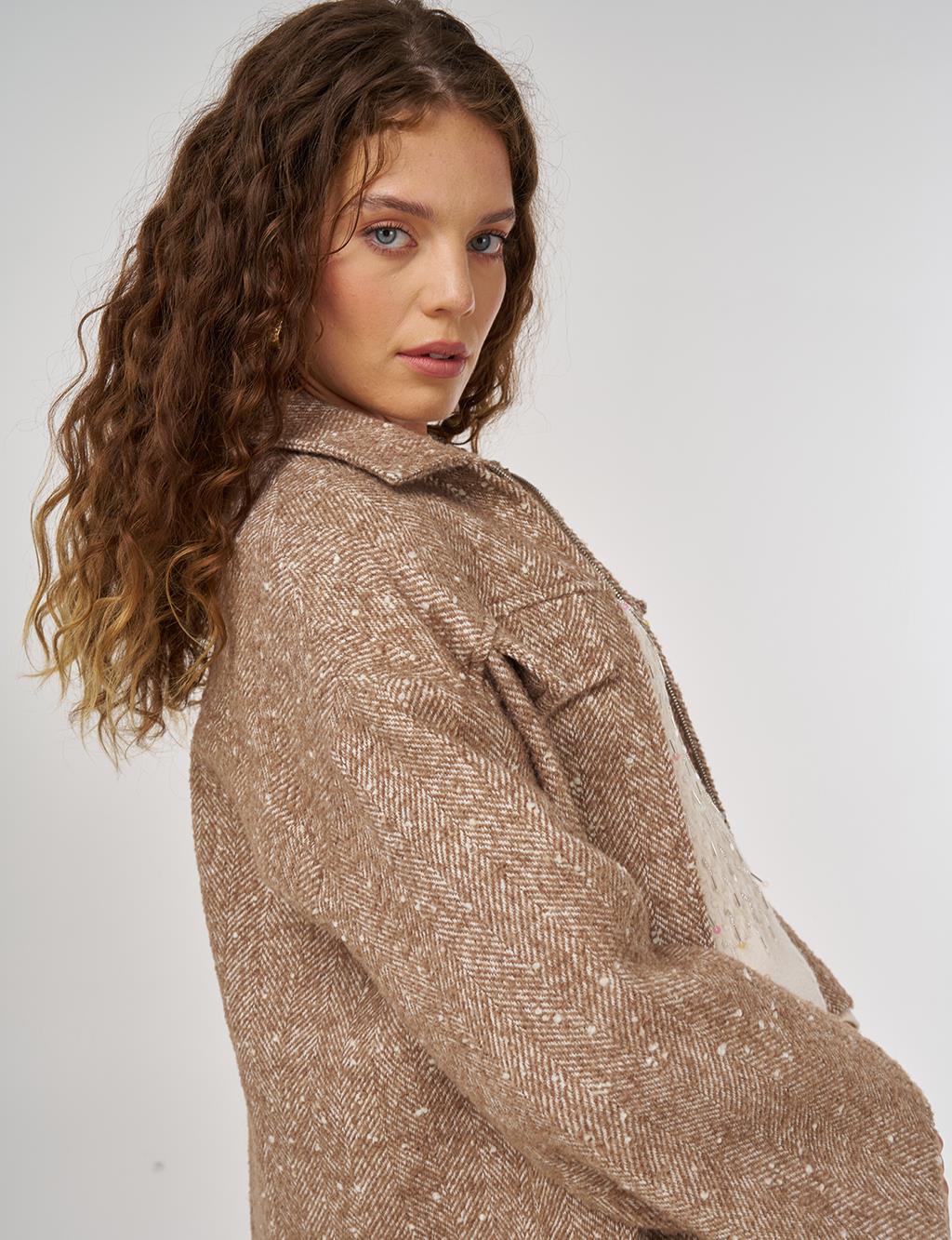 Kapak Cepli Yün Kaban Hardal