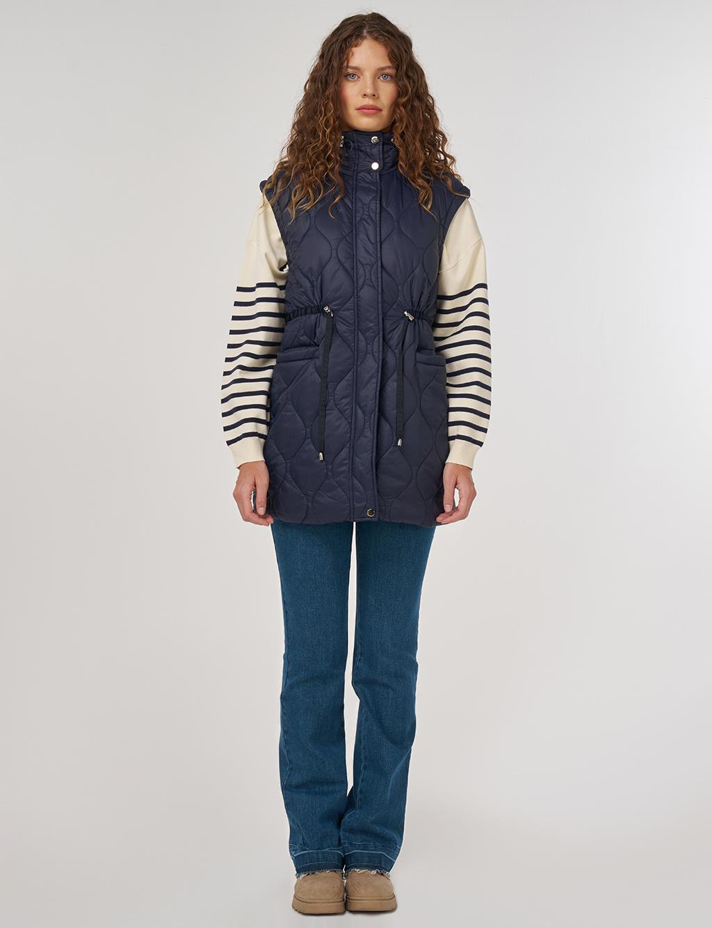 Stand Collar Puffer Vest Navy 