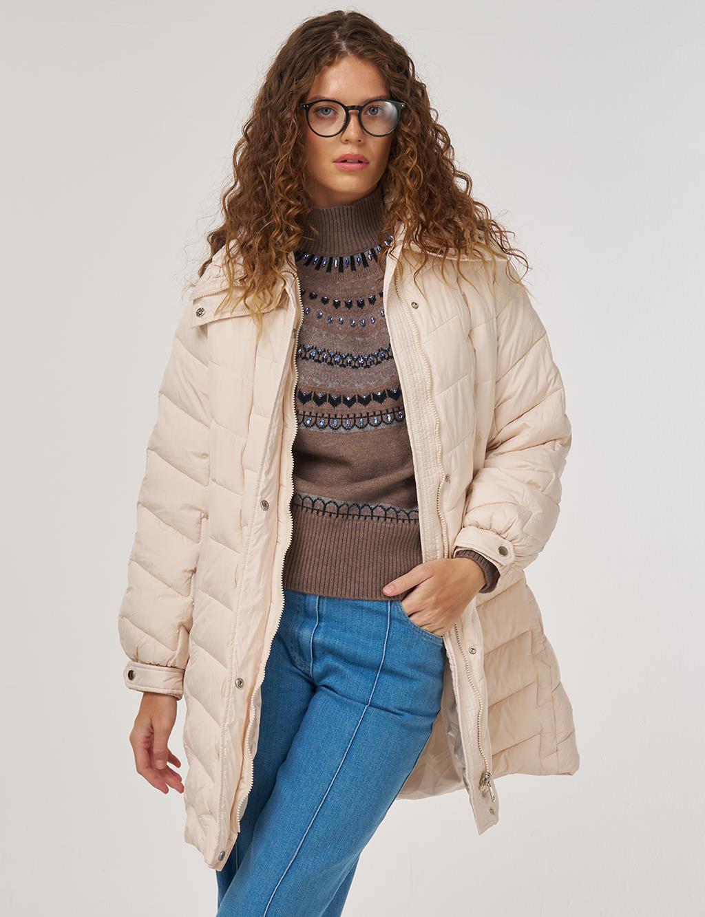 Zigzag Quilted Short Jacket Cream 