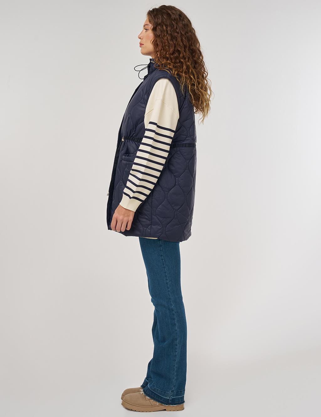 Stand Collar Puffer Vest Navy 
