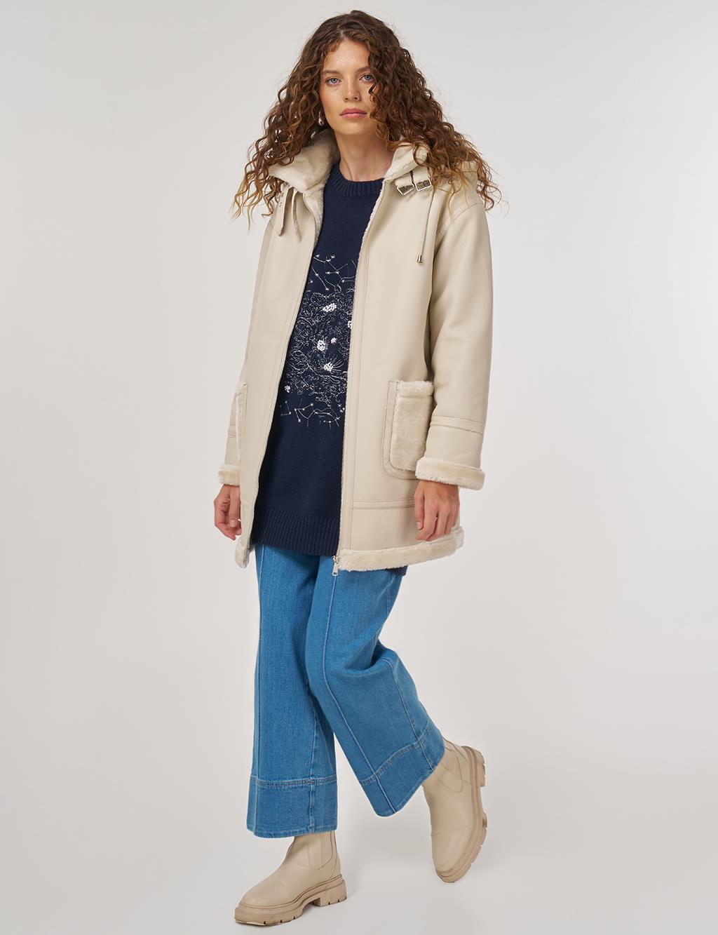 Kemer Köprülü Suni Deri Kaban Krem