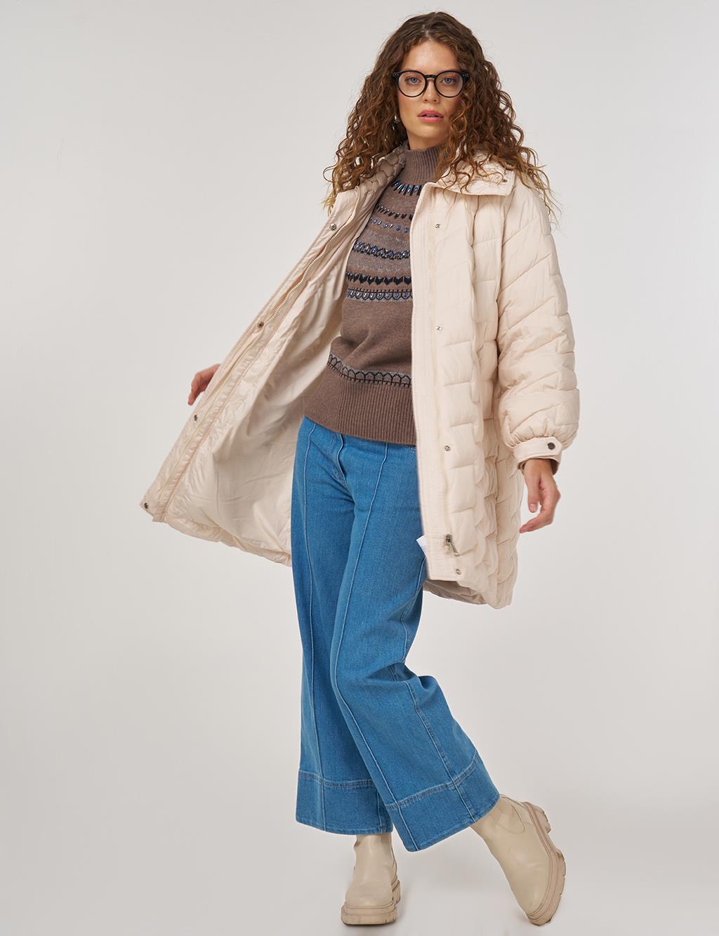 Zigzag Quilted Short Jacket Cream 