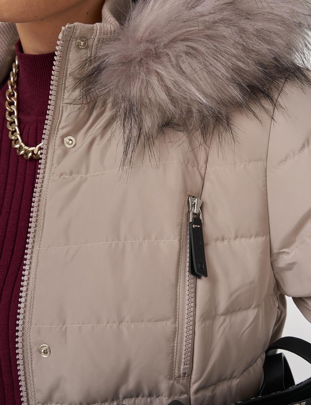 Drawstring Waist Goose Down Padded Coat Stone