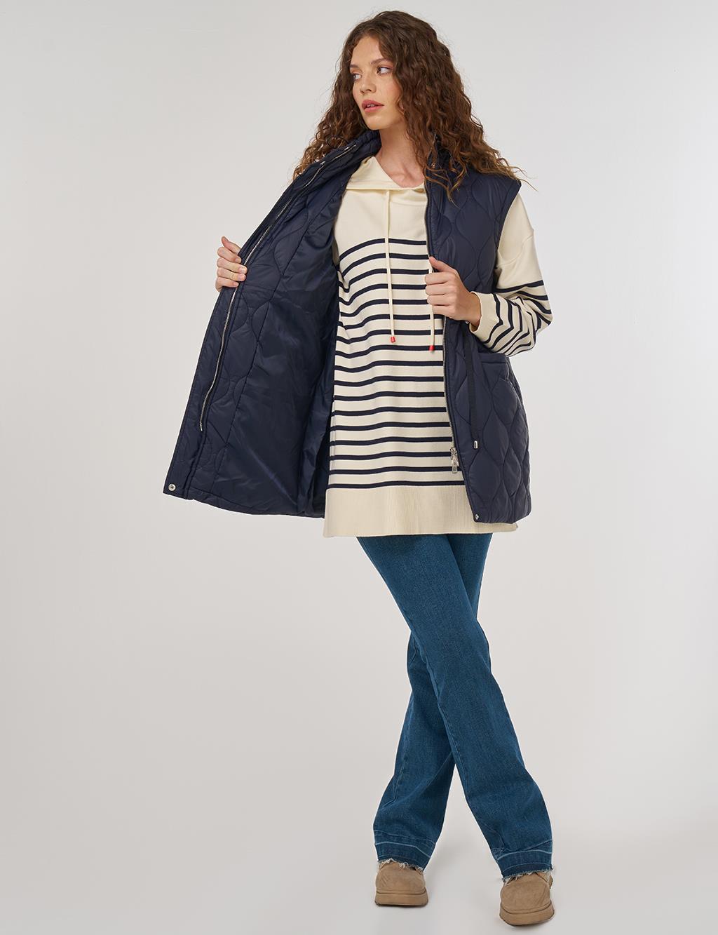 Stand Collar Puffer Vest Navy 