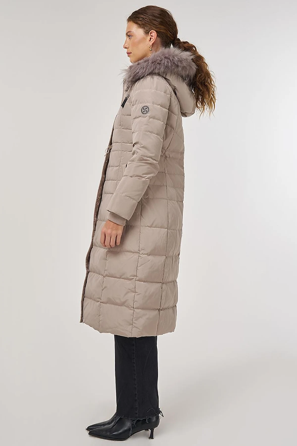 Drawstring Waist Goose Down Padded Coat Stone