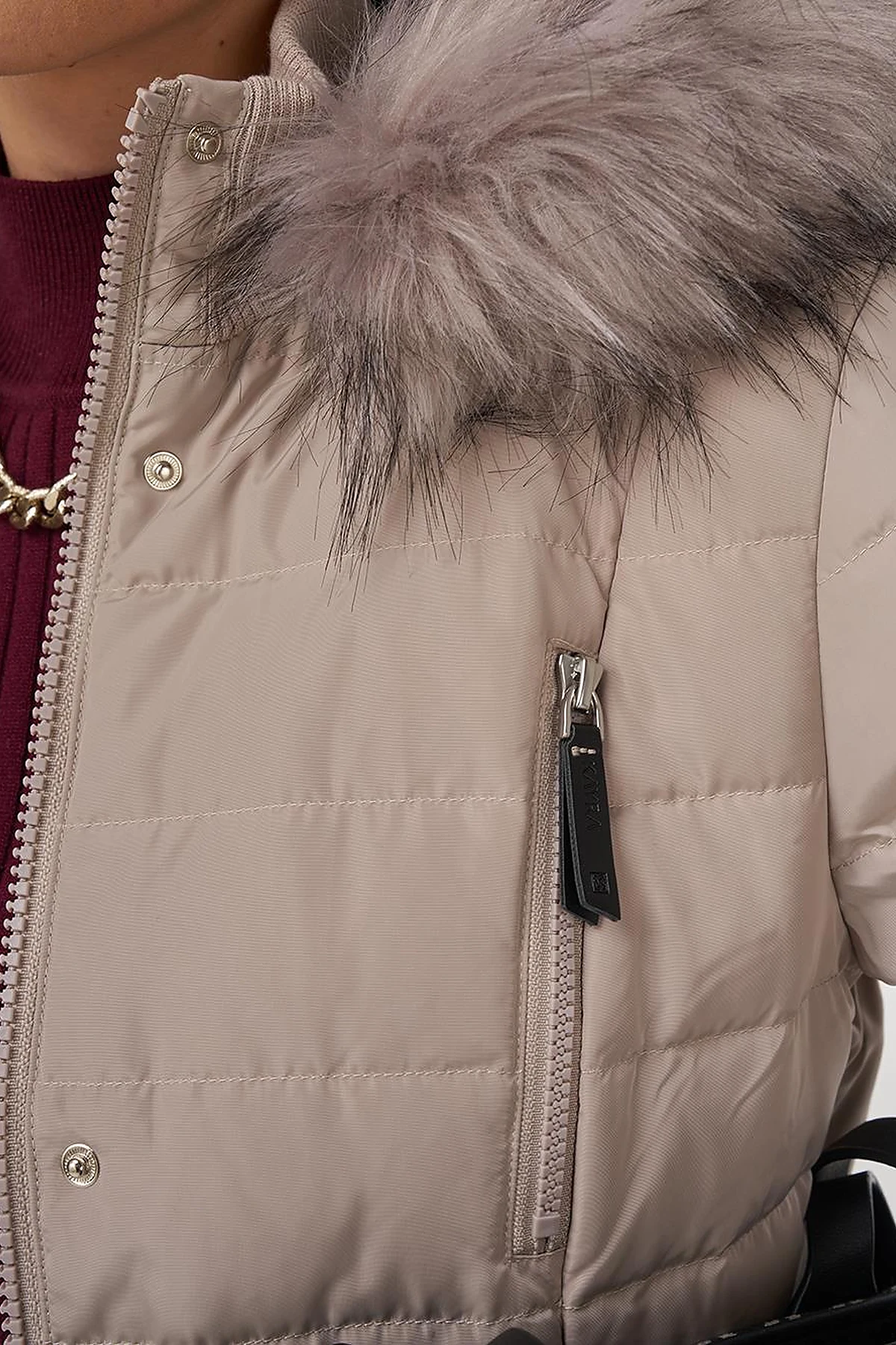 Drawstring Waist Goose Down Padded Coat Stone