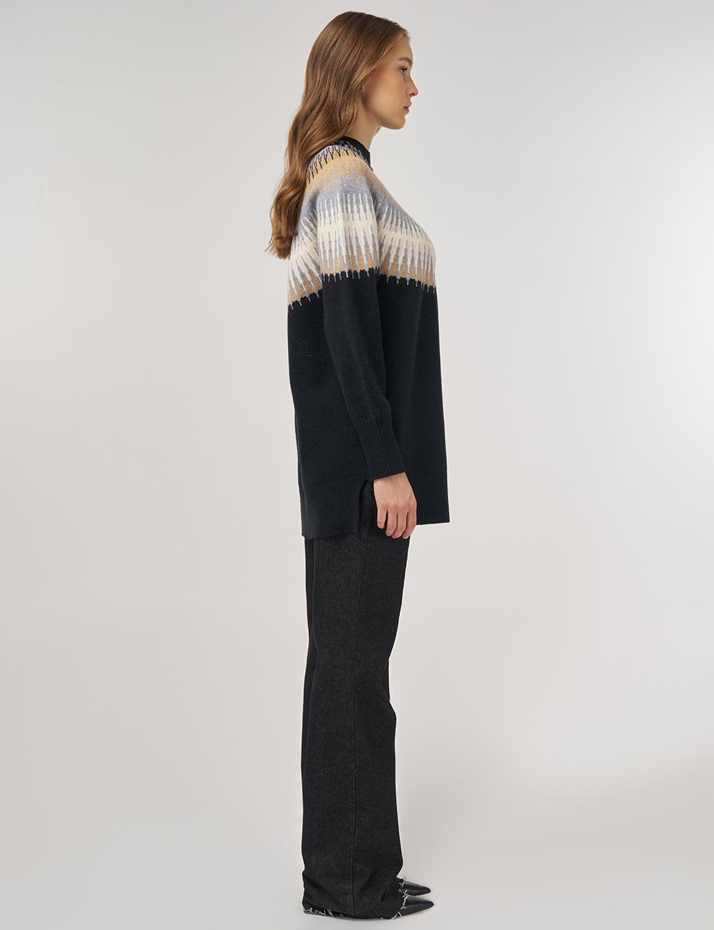 Stone Detail Knit Tunic Black