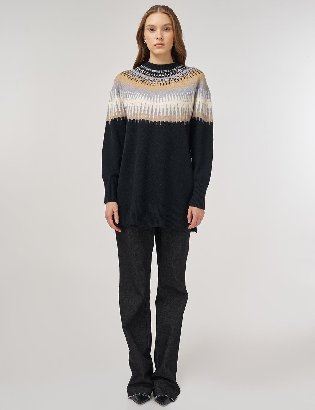 Stone Detail Knit Tunic Black