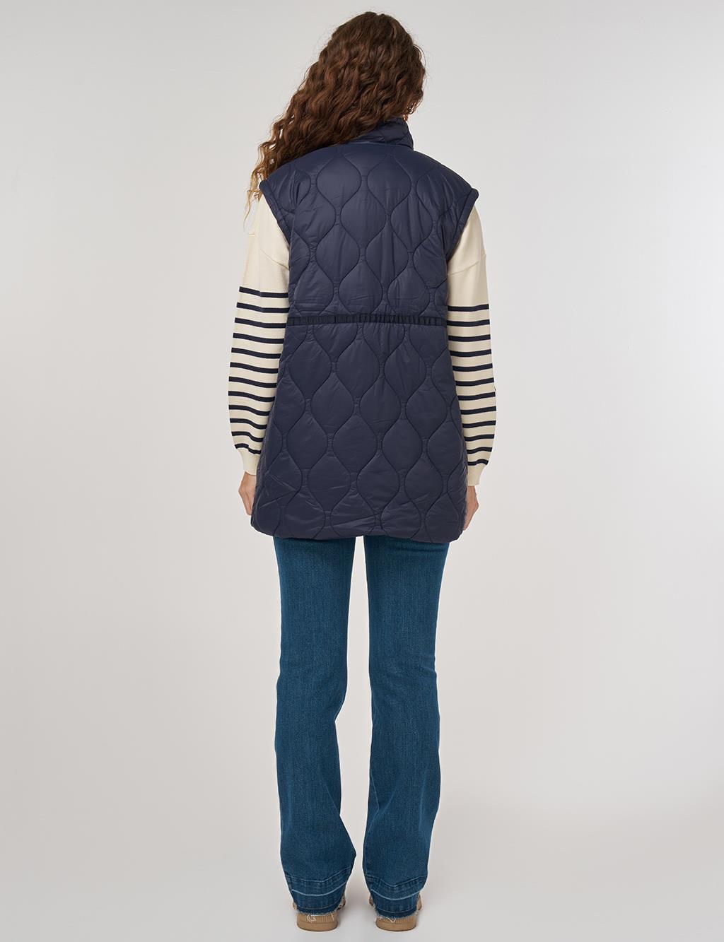 Stand Collar Puffer Vest Navy 