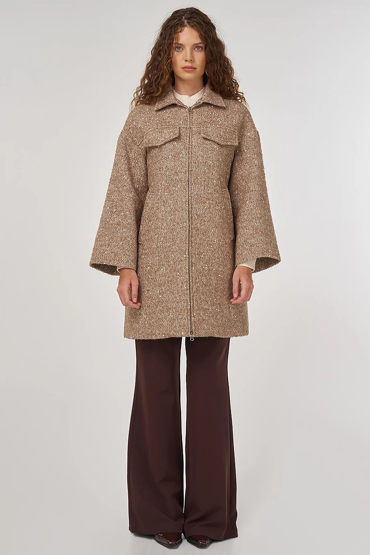 Flap Pocket Wool Coat Mustard