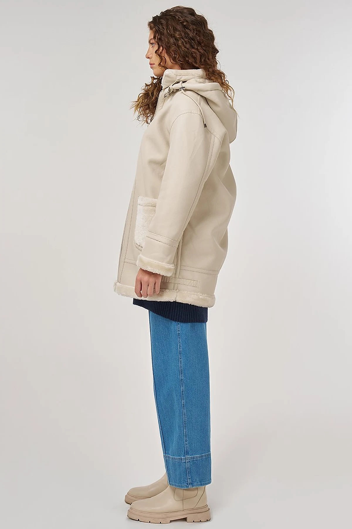 Belted Faux Leather Coat Cream