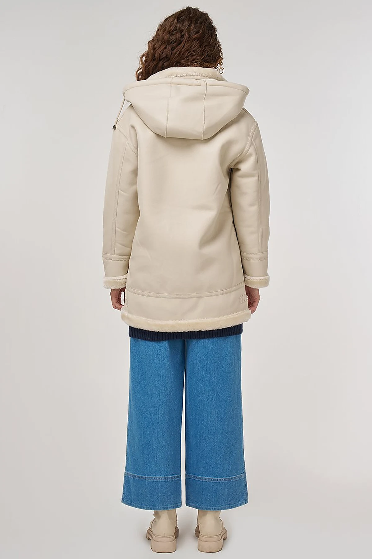 Belted Faux Leather Coat Cream