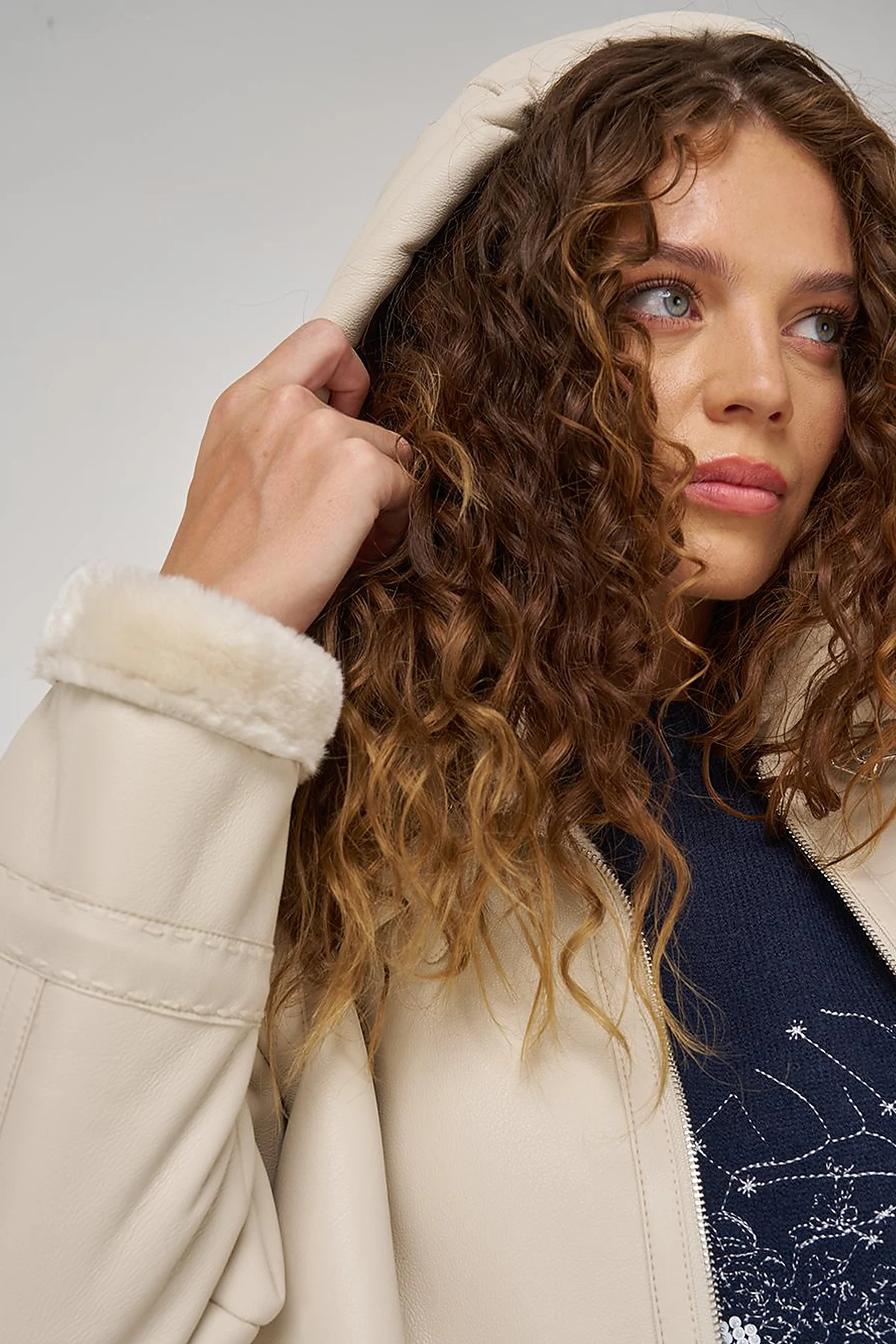 Belted Faux Leather Coat Cream