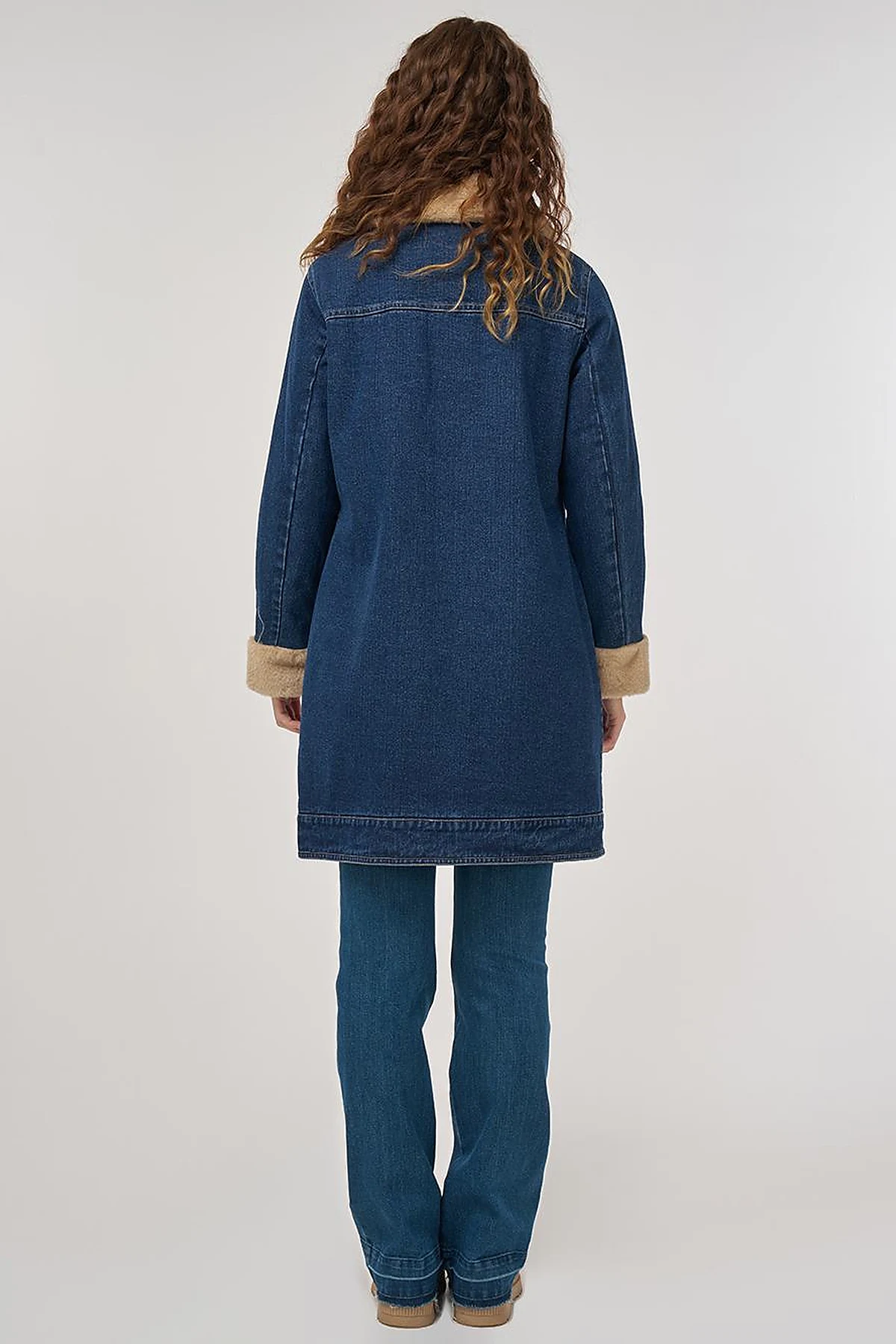 Faux Fur Collar Denim Jacket Dark Navy