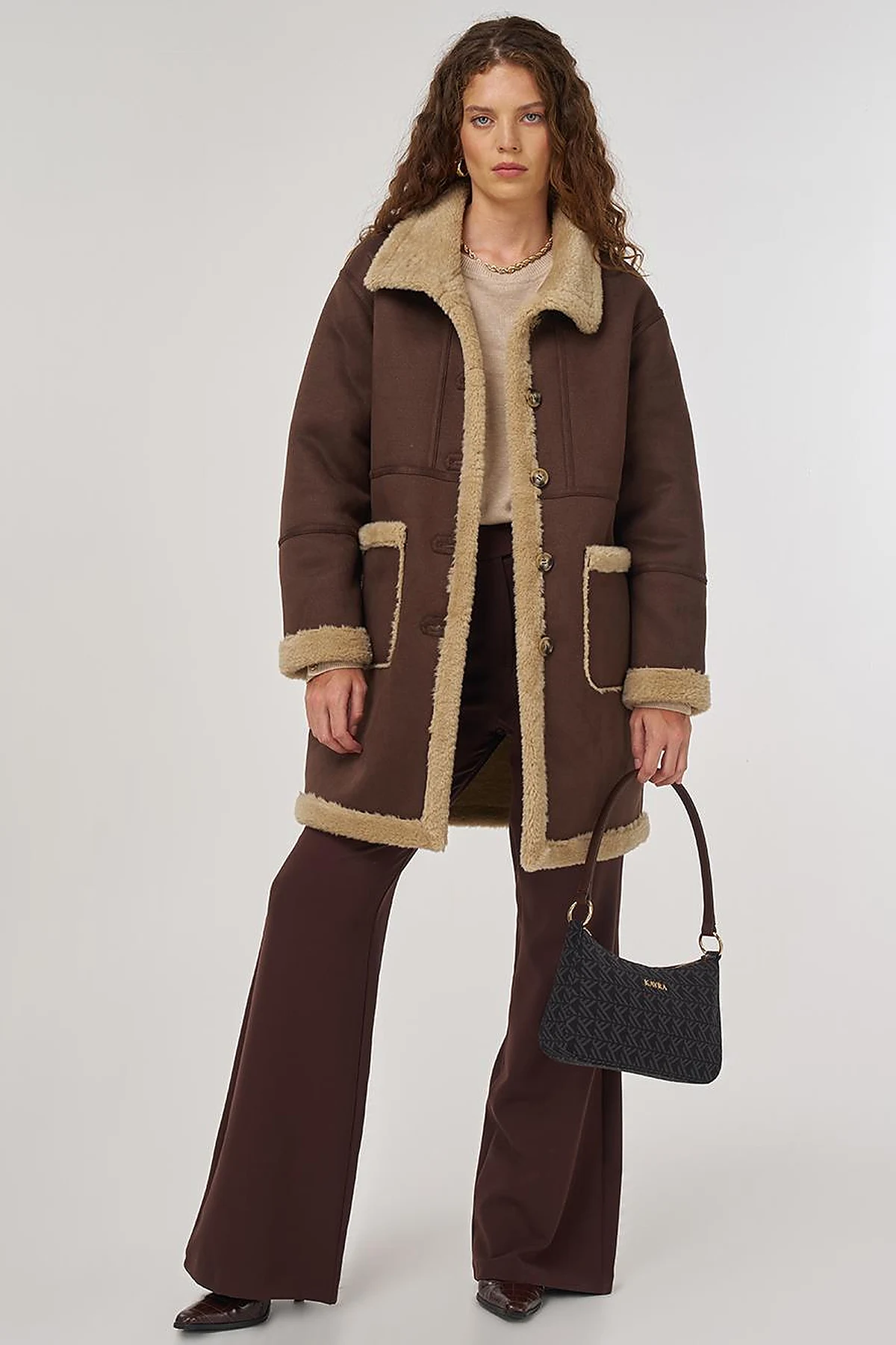 Patch Pocket Suede Coat Brown