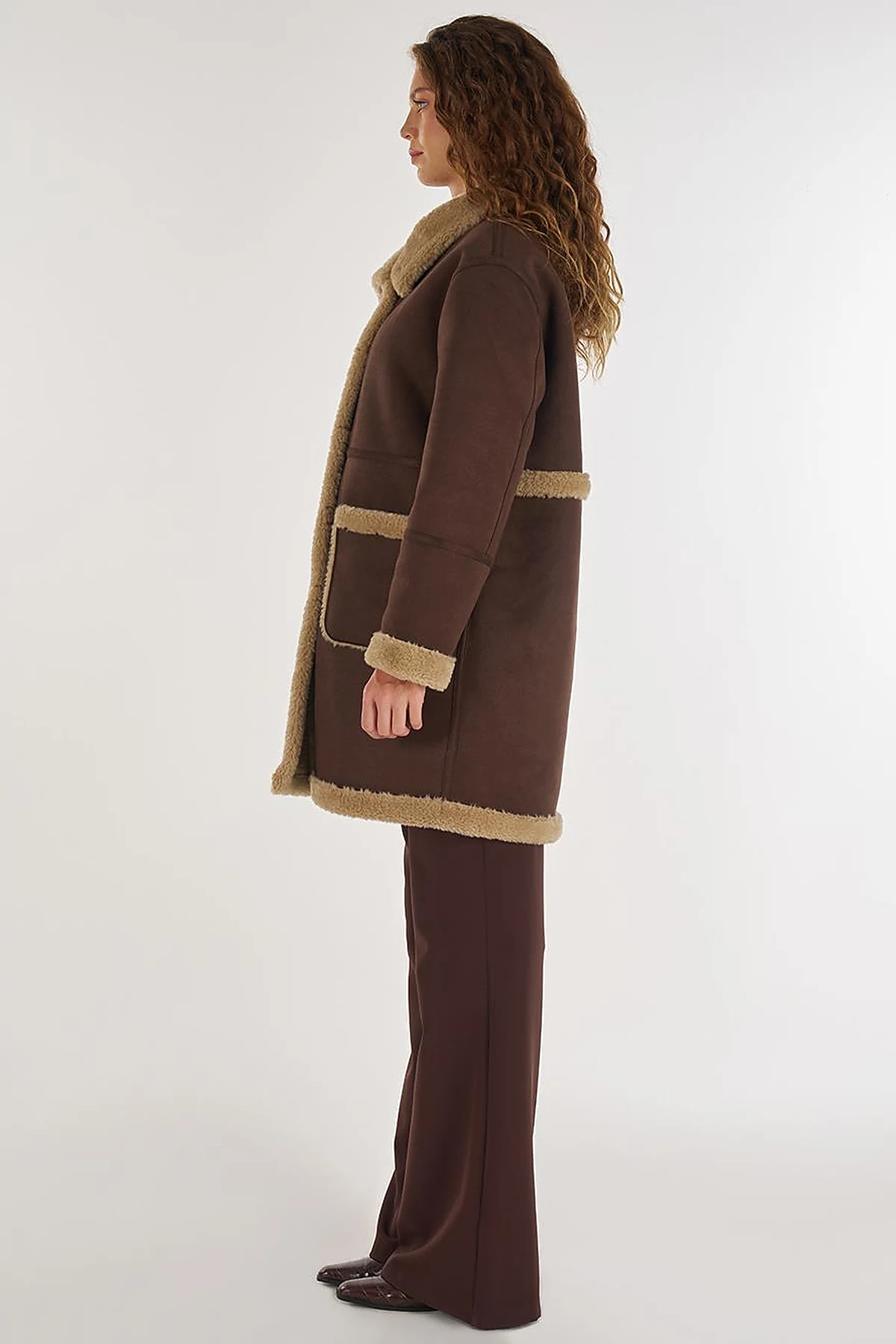Patch Pocket Suede Coat Brown