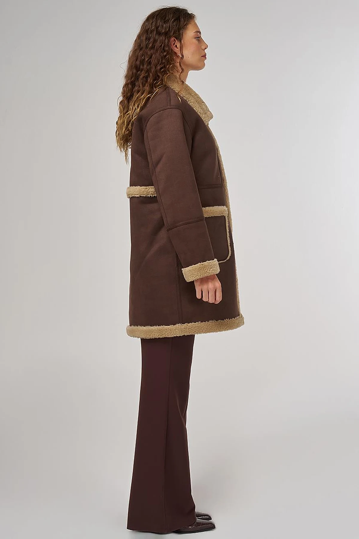 Patch Pocket Suede Coat Brown